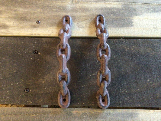 Set of 2 Vintage Rustic Style Cast Iron Decor Chain Handles